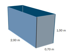 Figuren er et rett firkantet prisme, med lengde 2,00 meter, bredde 0,70 meter og høyde 1,00 meter.